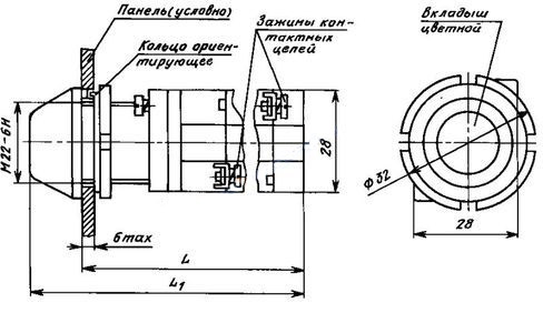 Схема габаритных размеров кнопки КМЕ-4220